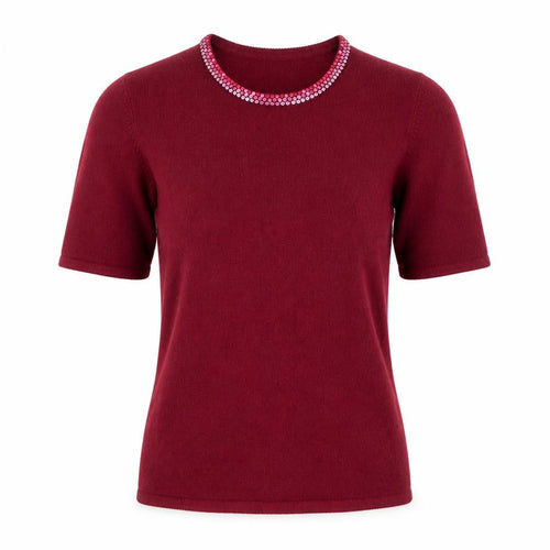 Debenhams Women Red Sequin Crew Neck Short Sleeve Jumper Size 10