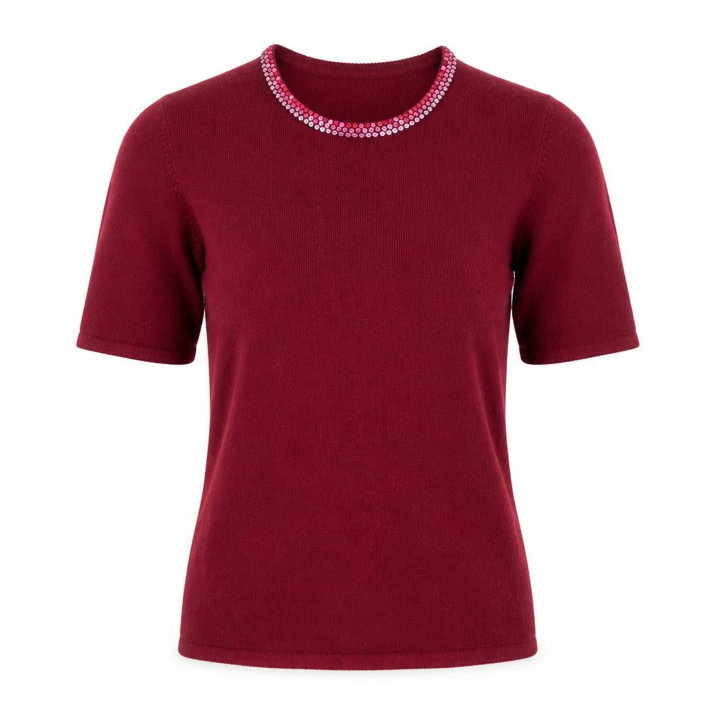 Debenhams Women Red Sequin Crew Neck Short Sleeve Jumper Size 10