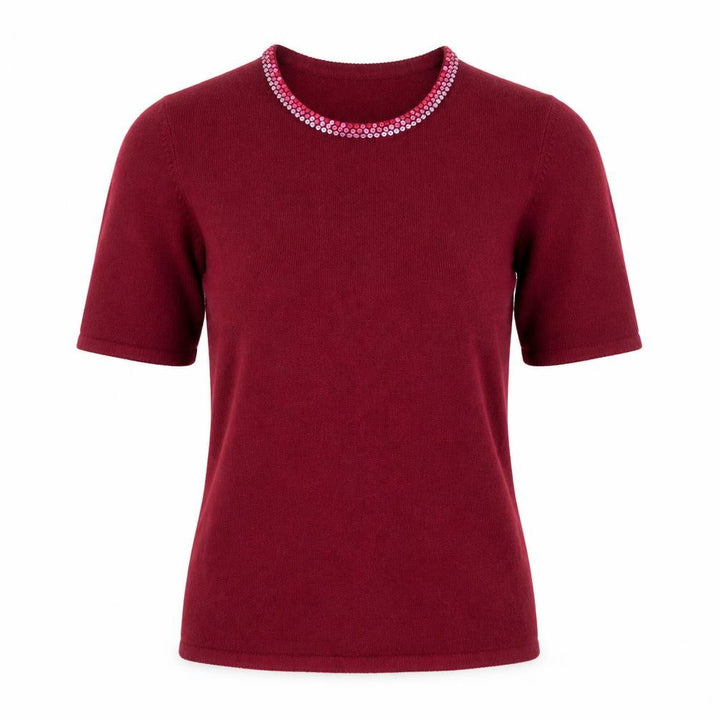 Debenhams Women Red Sequin Crew Neck Short Sleeve Jumper Size 10