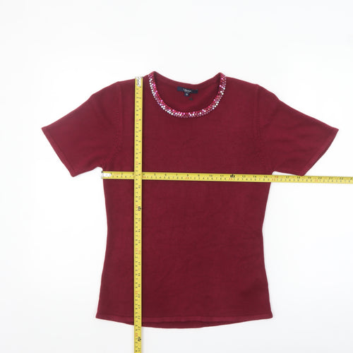 Debenhams Women Red Sequin Crew Neck Short Sleeve Jumper Size 10