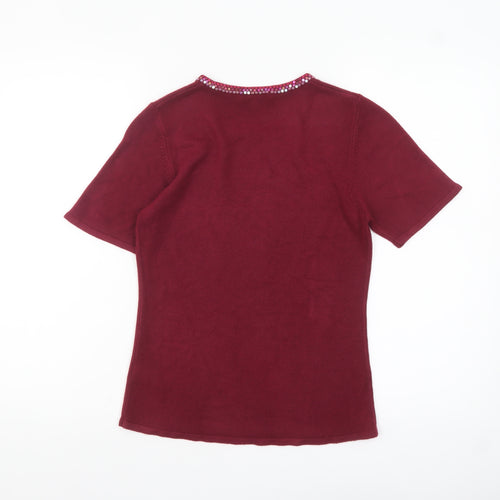 Debenhams Women Red Sequin Crew Neck Short Sleeve Jumper Size 10
