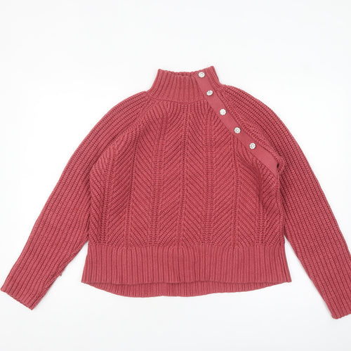 Next Women Pink Mock Neck Chunky Knit Pullover Jumper Size 14
