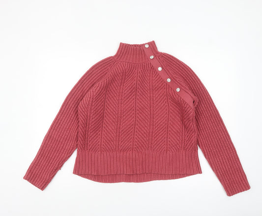 Next Women Pink Mock Neck Chunky Knit Pullover Jumper Size 14