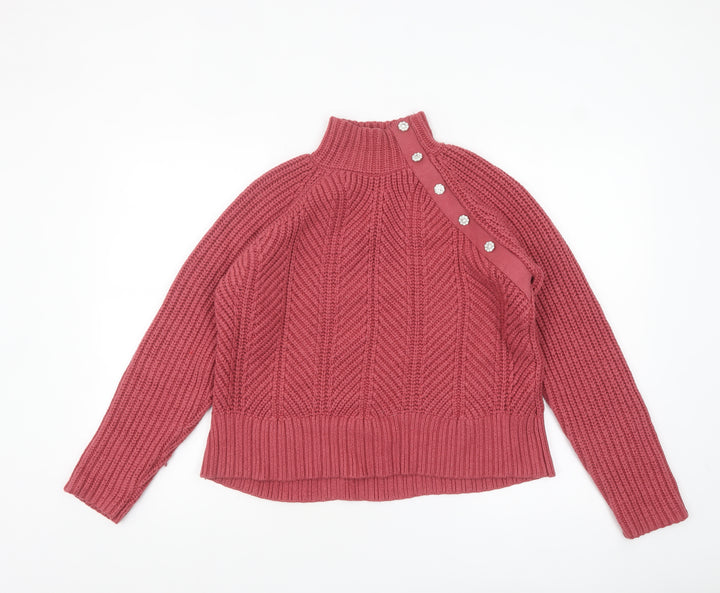 Next Women Pink Mock Neck Chunky Knit Pullover Jumper Size 14