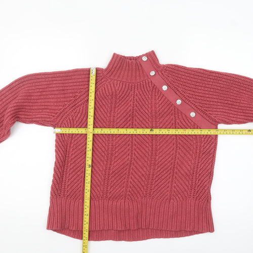 Next Women Pink Mock Neck Chunky Knit Pullover Jumper Size 14
