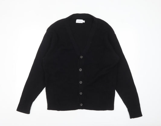 Topman Men's Black Cotton V-Neck Button Cardigan M