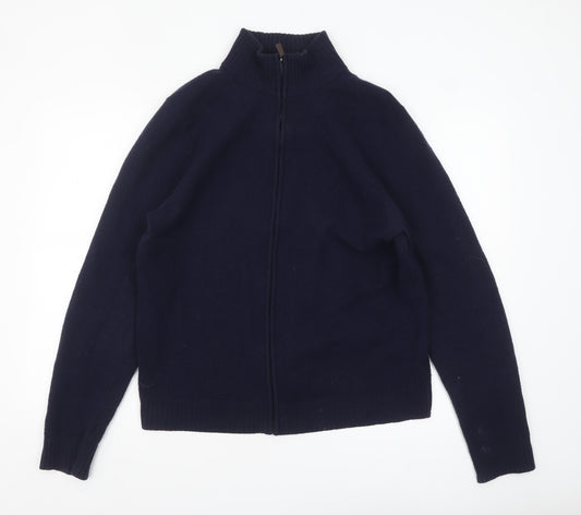 Jaeger Men's Blue Wool Full Zip High Neck Jumper Size M