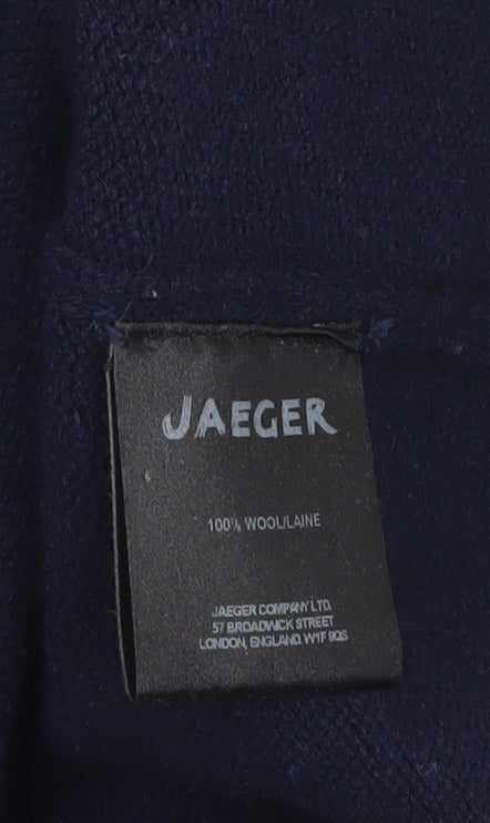 Jaeger Men's Blue Wool Full Zip High Neck Jumper Size M