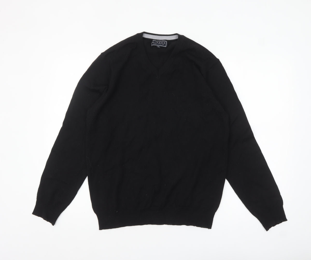 Back view of Blazer Men's Black V-Neck jumper, size M, Classic Knit