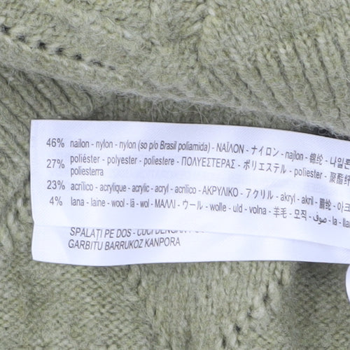 Zara Women Green Roll Neck Beaded Cable-Knit Jumper Size 12