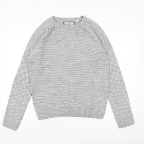 Brave Soul Men's Grey Chunky Knit Crew Neck Jumper Size L