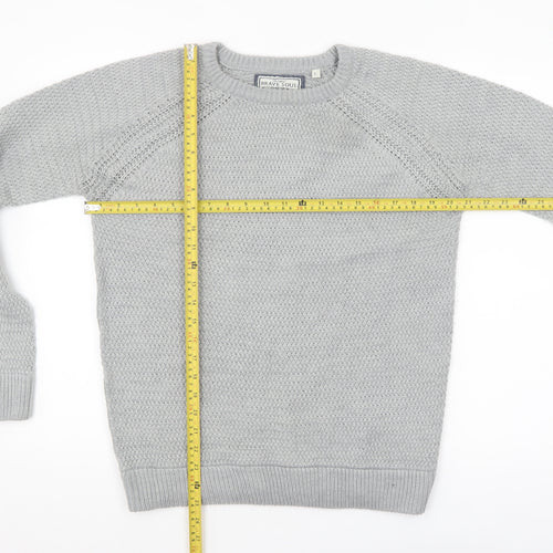 Brave Soul Men's Grey Chunky Knit Crew Neck Jumper Size L