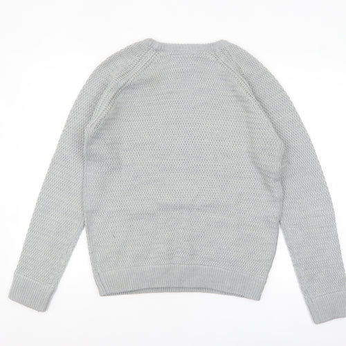 Brave Soul Men's Grey Chunky Knit Crew Neck Jumper Size L