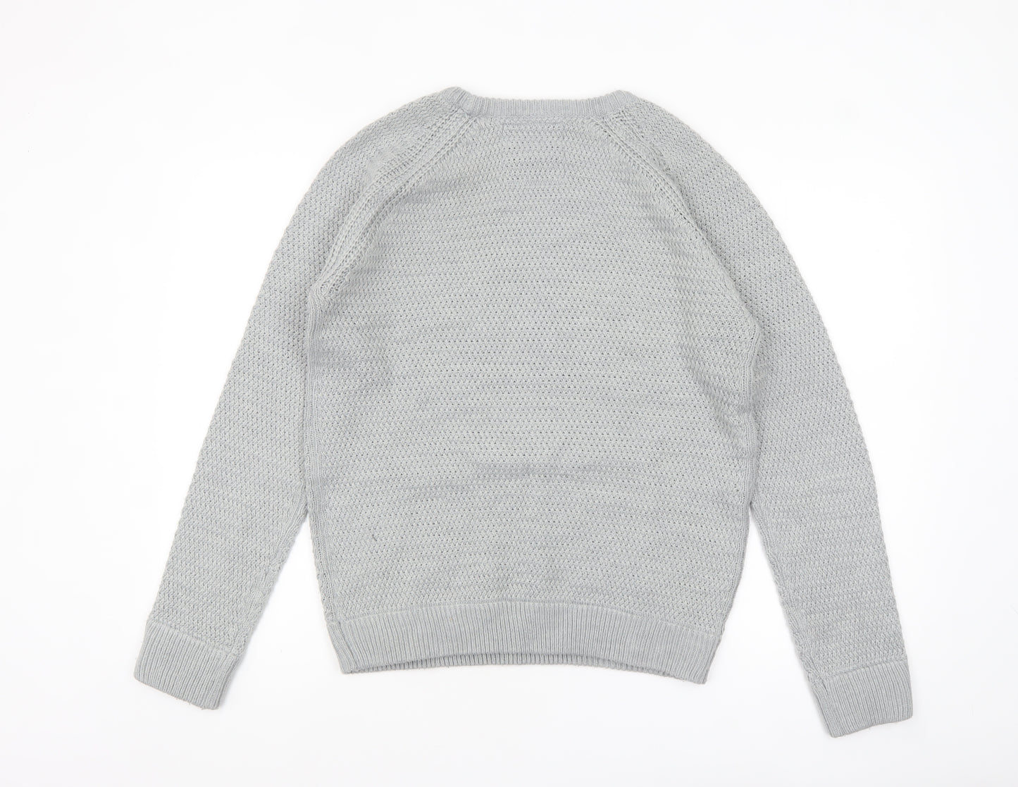 Brave Soul Men's Grey Chunky Knit Crew Neck Jumper Size L