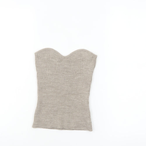 Topshop Women’s Beige Ribbed Knit Sweetheart Strapless Tank Top S
