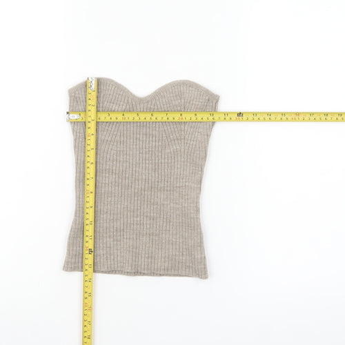 Topshop Women’s Beige Ribbed Knit Sweetheart Strapless Tank Top S