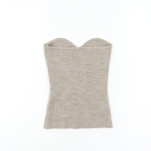 Topshop Women’s Beige Ribbed Knit Sweetheart Strapless Tank Top S