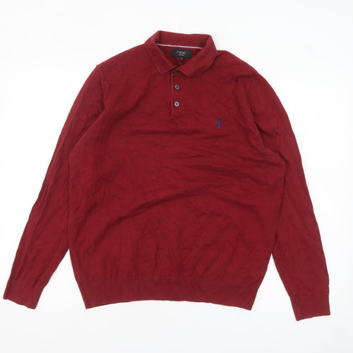 Next Mens Red Cotton Long Sleeve Polo Jumper M