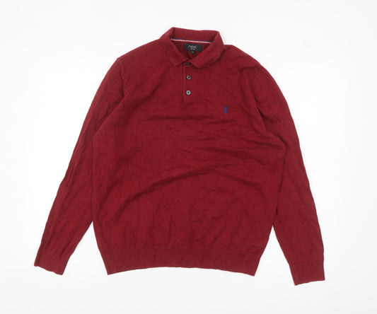 Next Mens Red Cotton Long Sleeve Polo Jumper M