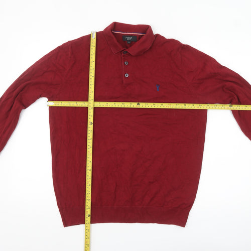 Next Mens Red Cotton Long Sleeve Polo Jumper M