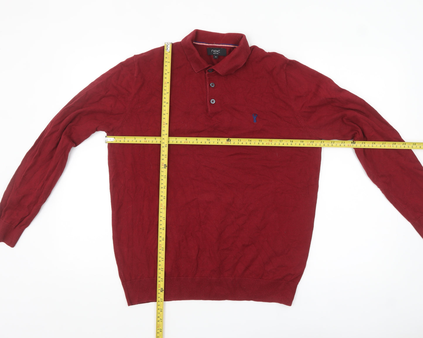 Next Mens Red Cotton Long Sleeve Polo Jumper M