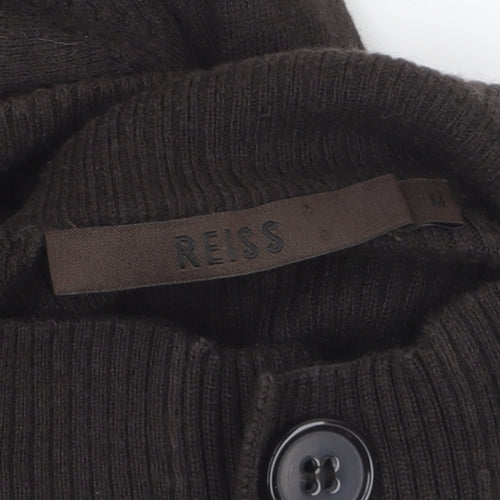 Reiss Women's Brown High Neck Cardigan M Cotton Knit Jumper