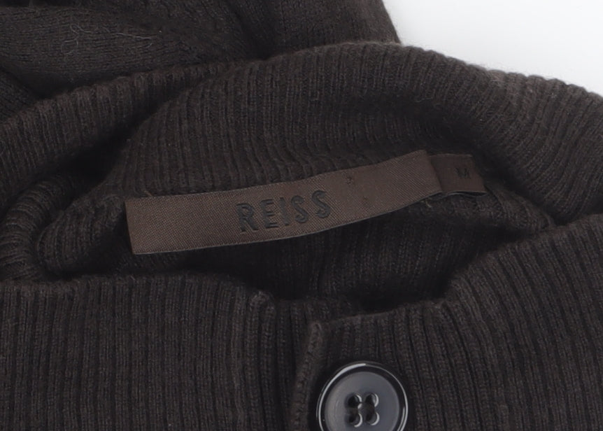 Reiss Women's Brown High Neck Cardigan M Cotton Knit Jumper