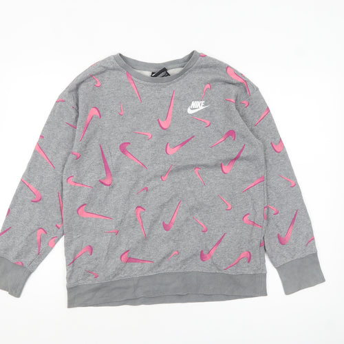 Nike Girls Grey Pink Logo Pullover Sweatshirt XL 14-15 Years