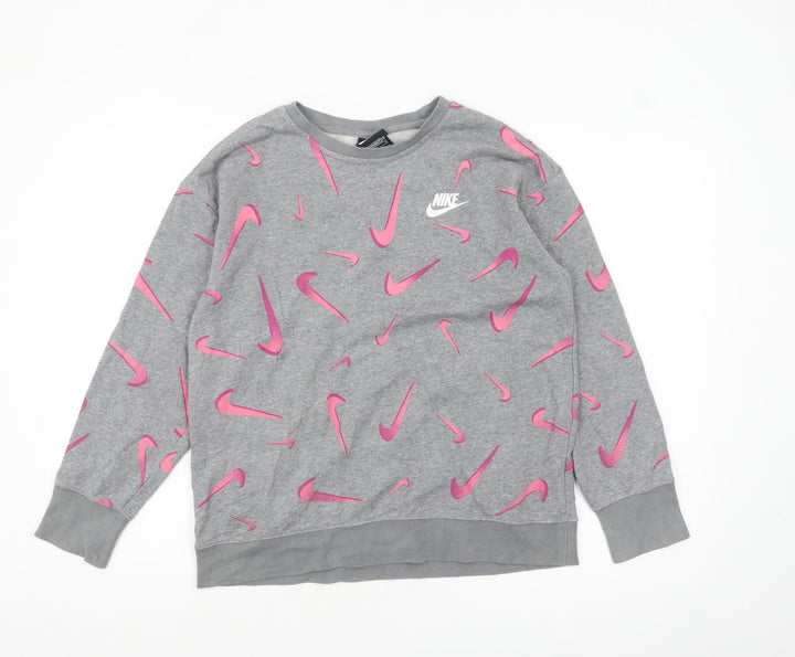 Nike Girls Grey Pink Logo Pullover Sweatshirt XL 14-15 Years