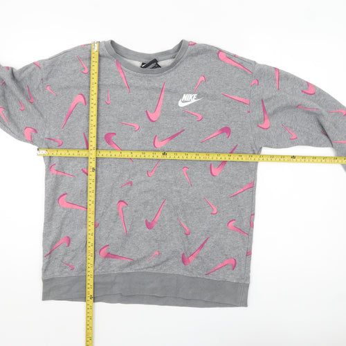 Nike Girls Grey Pink Logo Pullover Sweatshirt XL 14-15 Years