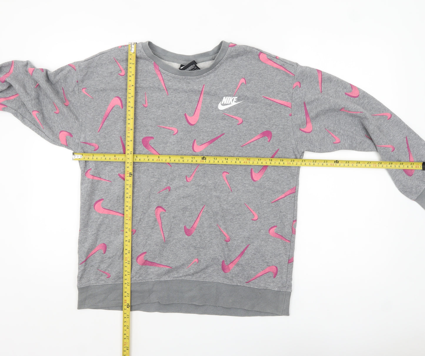Nike Girls Grey Pink Logo Pullover Sweatshirt XL 14-15 Years