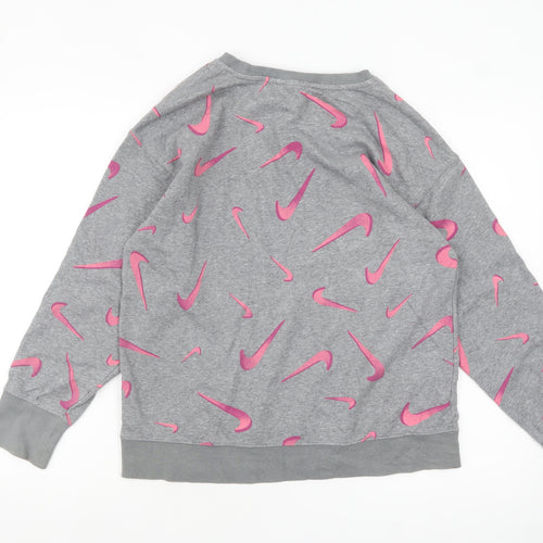 Nike Girls Grey Pink Logo Pullover Sweatshirt XL 14-15 Years
