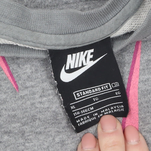 Nike Girls Grey Pink Logo Pullover Sweatshirt XL 14-15 Years