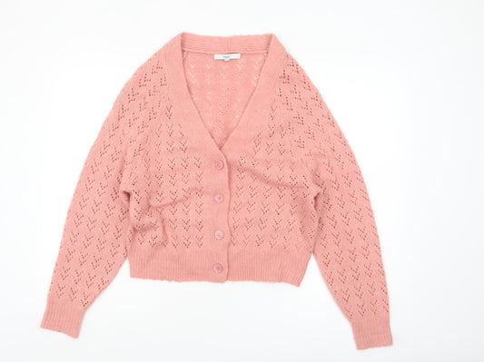 Next Womens Pink Acrylic Knit V-Neck Cardigan Size S