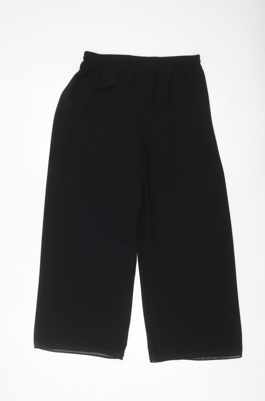 Frank Usher Women's Black Cropped Wide-Leg Trousers Size 12