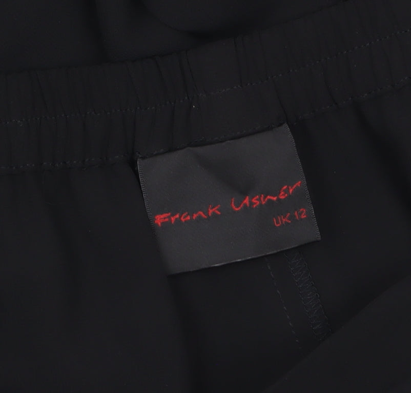 Frank Usher Women's Black Cropped Wide-Leg Trousers Size 12