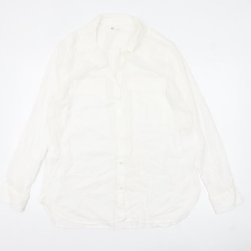 GAP Women's White Cotton Button-Up Shirt Long Sleeve L Relaxed Fit
