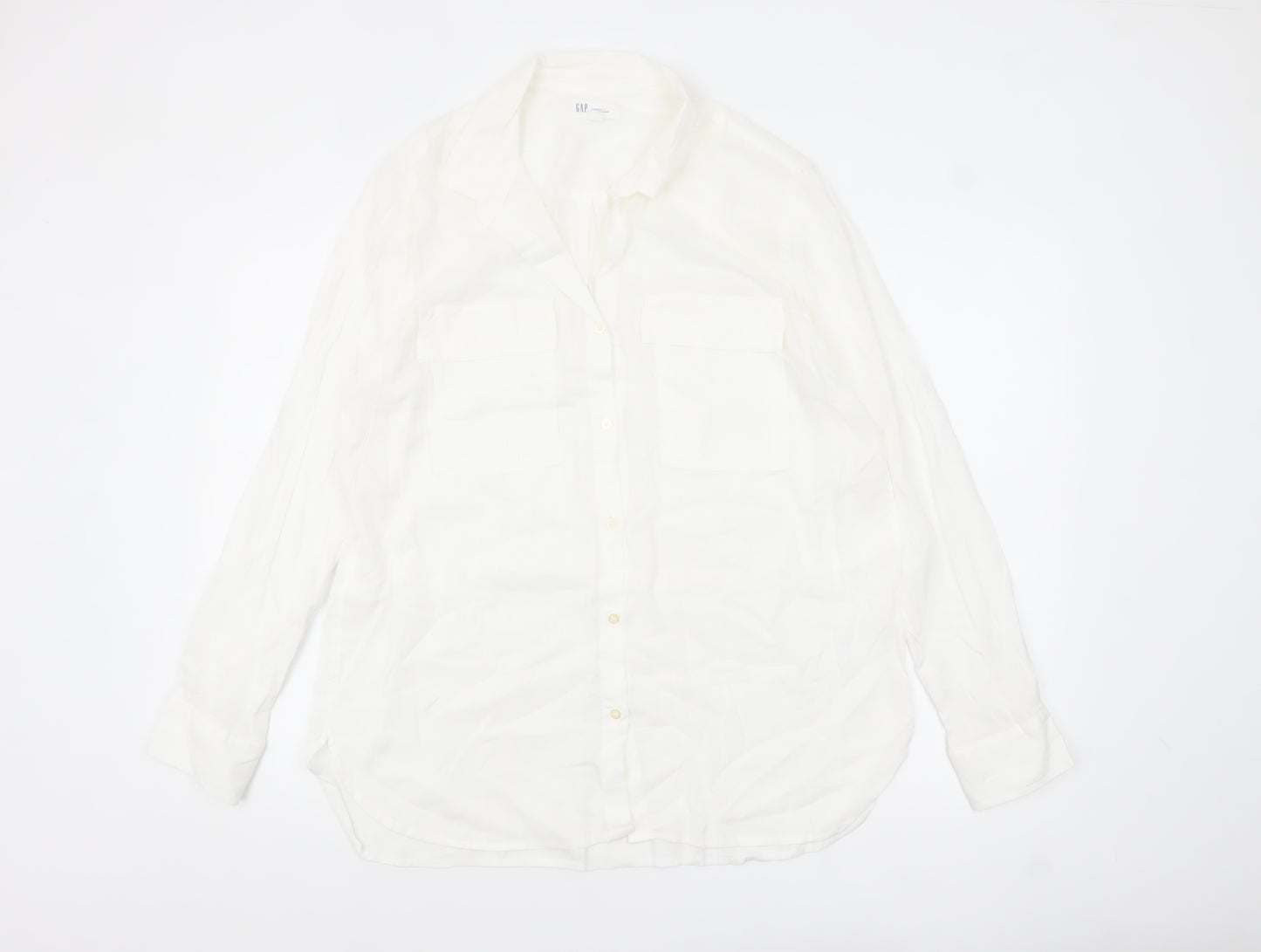 GAP Women's White Cotton Button-Up Shirt Long Sleeve L Relaxed Fit