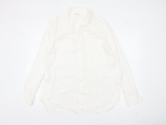 GAP Women's White Cotton Button-Up Shirt Long Sleeve L Relaxed Fit