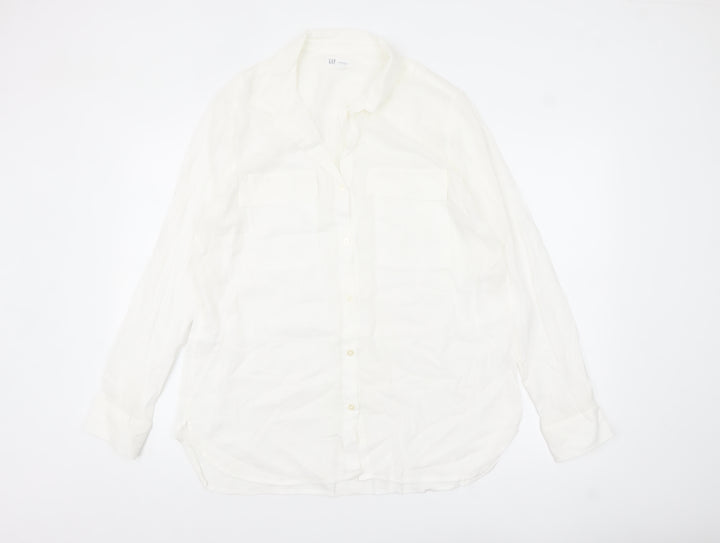 GAP Women's White Cotton Button-Up Shirt Long Sleeve L Relaxed Fit