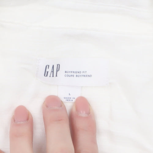GAP Women's White Cotton Button-Up Shirt Long Sleeve L Relaxed Fit