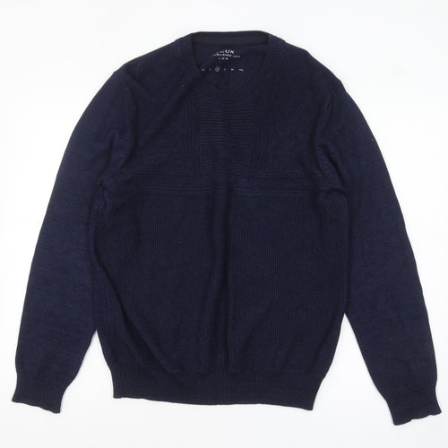 FCUK Men's Blue Cotton Knit Crew Neck Pullover Jumper Size M