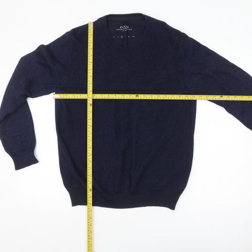 FCUK Men's Blue Cotton Knit Crew Neck Pullover Jumper Size M