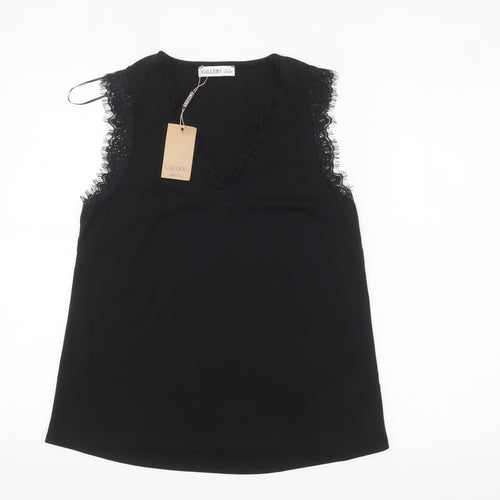 Gallery Women's Black Lace Trim Sleeveless V-Neck Blouse Size S