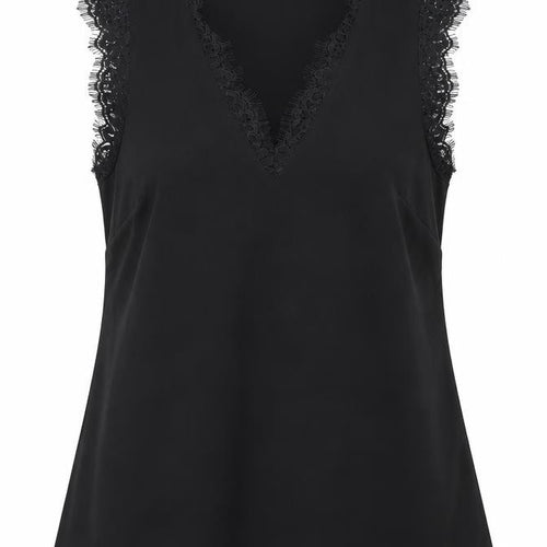 Gallery Women's Black Lace Trim Sleeveless V-Neck Blouse Size S