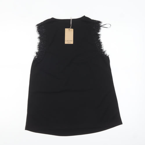 Gallery Women's Black Lace Trim Sleeveless V-Neck Blouse Size S