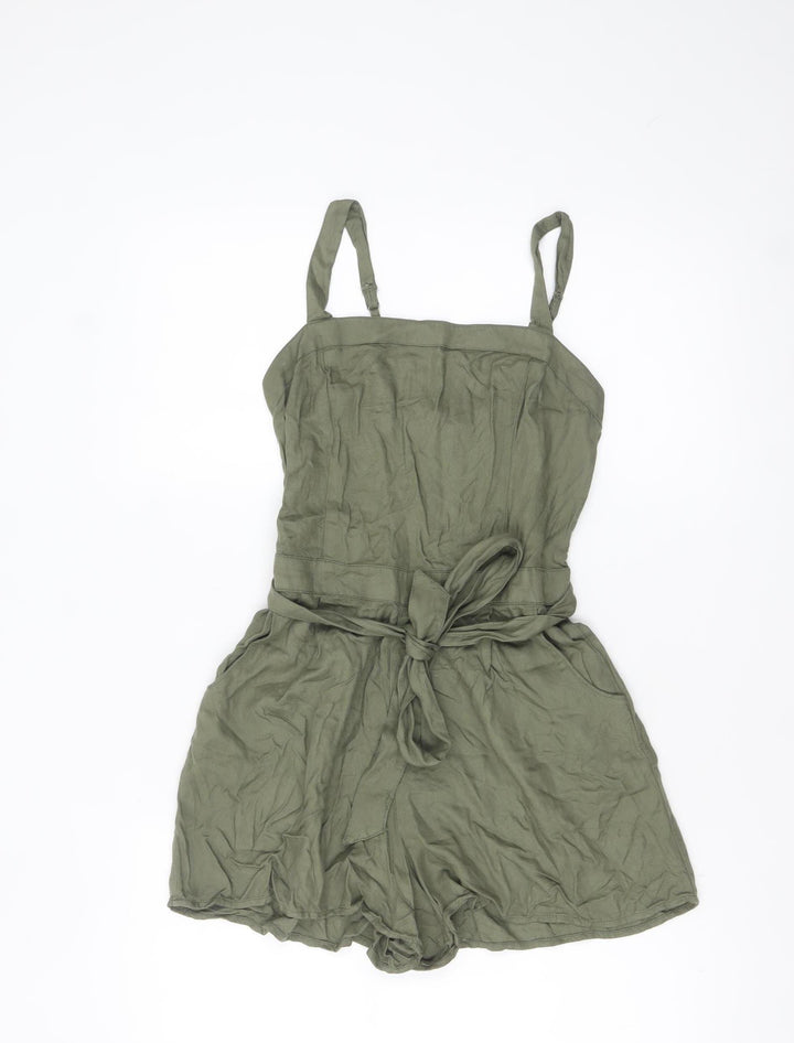 Hollister Women’s Khaki Green Viscose Belted Playsuit Size S