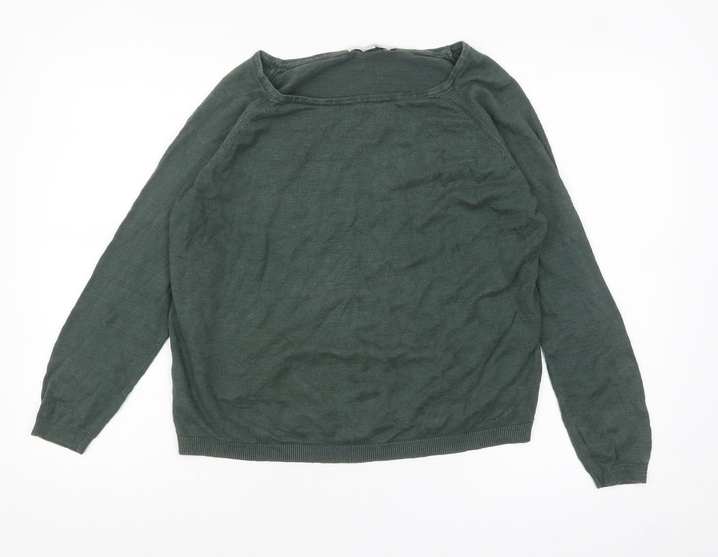 Boden Women’s Green Linen Cotton Blend Boat Neck Jumper UK 10
