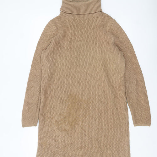 Boden Women’s Beige Knit Jumper Dress UK 10 Roll Neck Long Sleeve