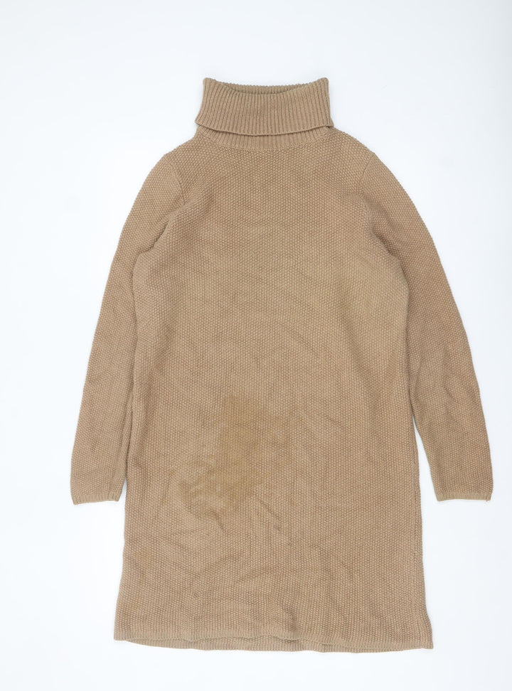 Boden Women’s Beige Knit Jumper Dress UK 10 Roll Neck Long Sleeve